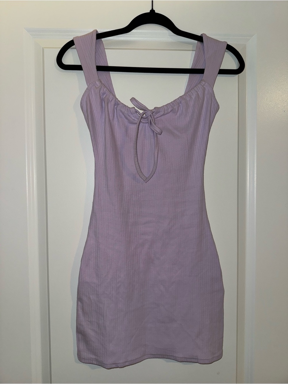 Lavender Ribbed Tie-Front Mini Dress